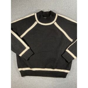 Cherie Collette Black Cream Striped Mock Neck Raglan Sweater L 1658